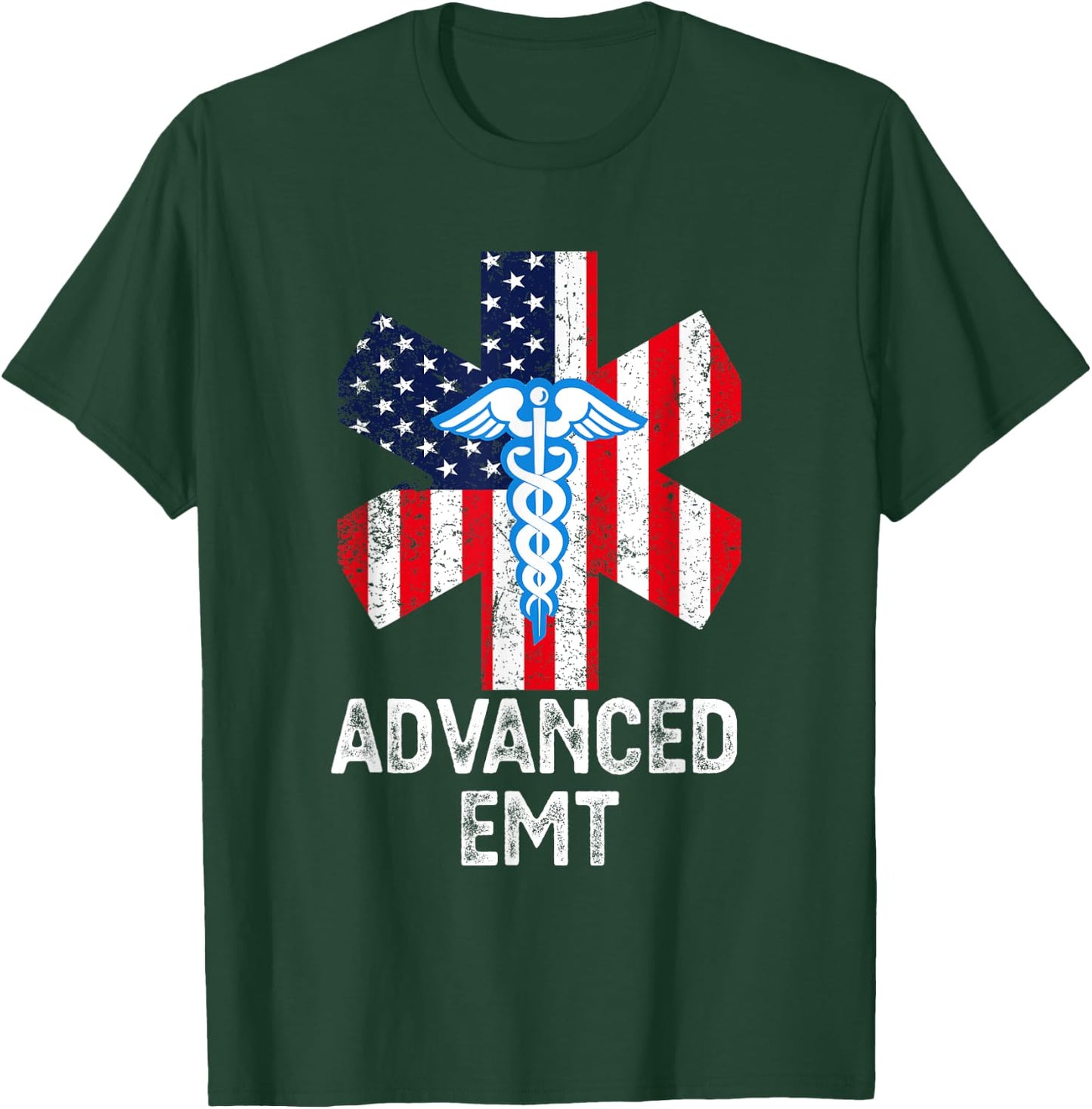 American Flag USA Advanced EMT AEMT Medical Technician Women Men T-Shirt - T-Shirt | Forest