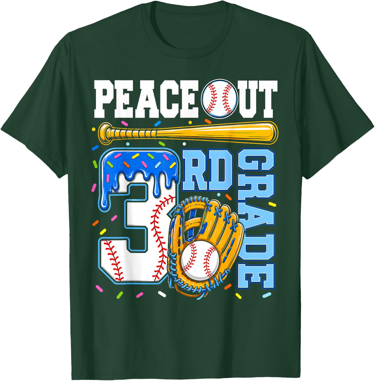 3rd Grade Third Baseball Drip Graduation Last Day of School T-Shirt - T-Shirt | Forest