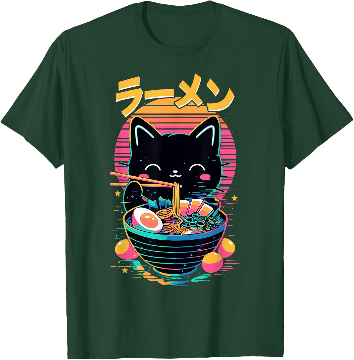 Anime Cat Eating Ramen Japanese Ramen Cat Japan T-Shirt - T-Shirt | Forest