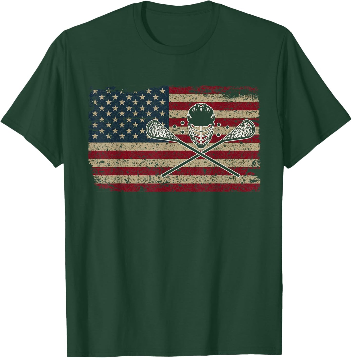 American Flag Lacrosse Gift Proud USA Lax Player Jersey T-Shirt - T-Shirt | Forest