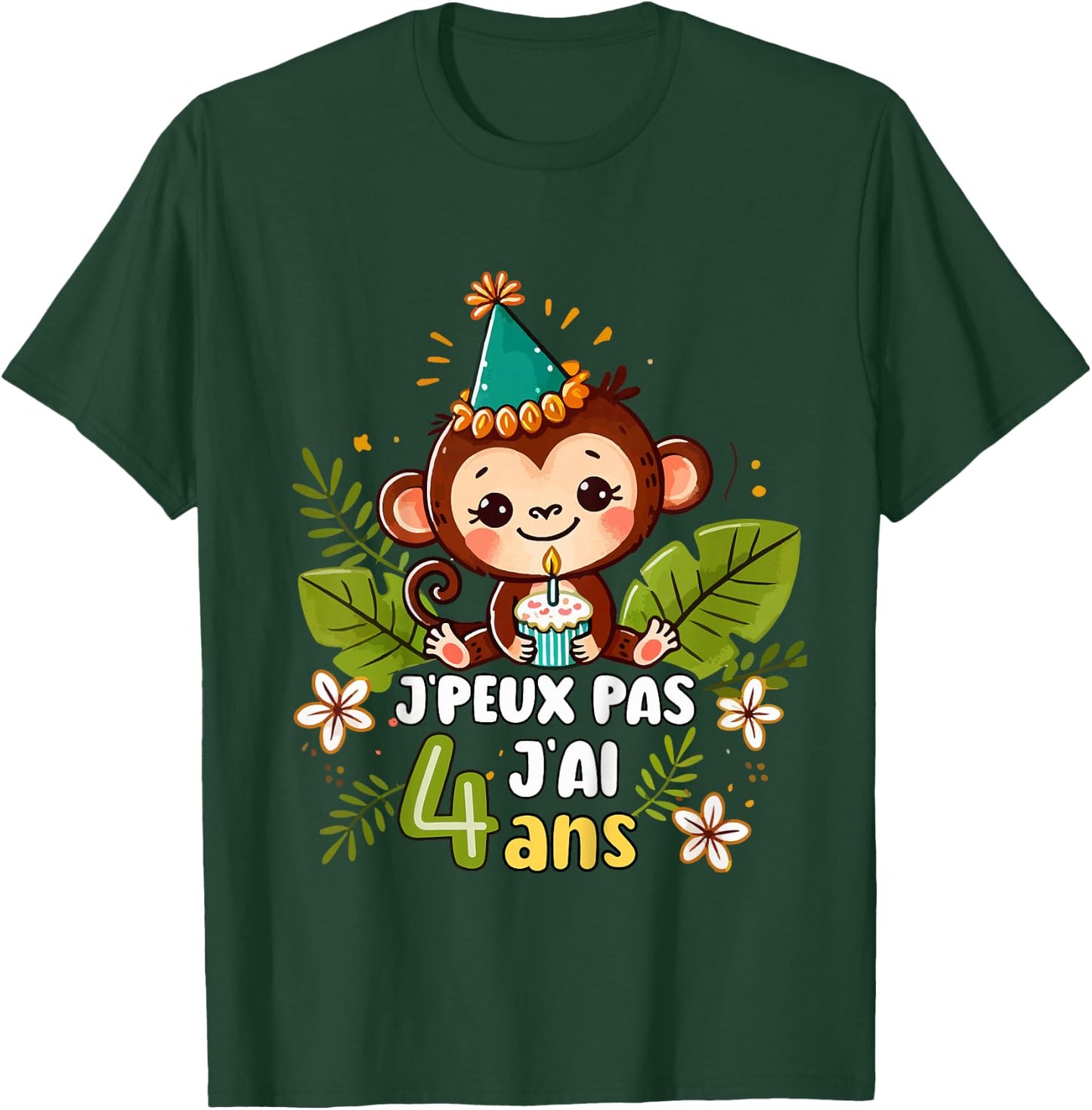 Child Je Peux Pas J'ai 4 Years Birthday Jungle Monkey Boy Green , Green, 2 T-Shirt - T-Shirt | Forest