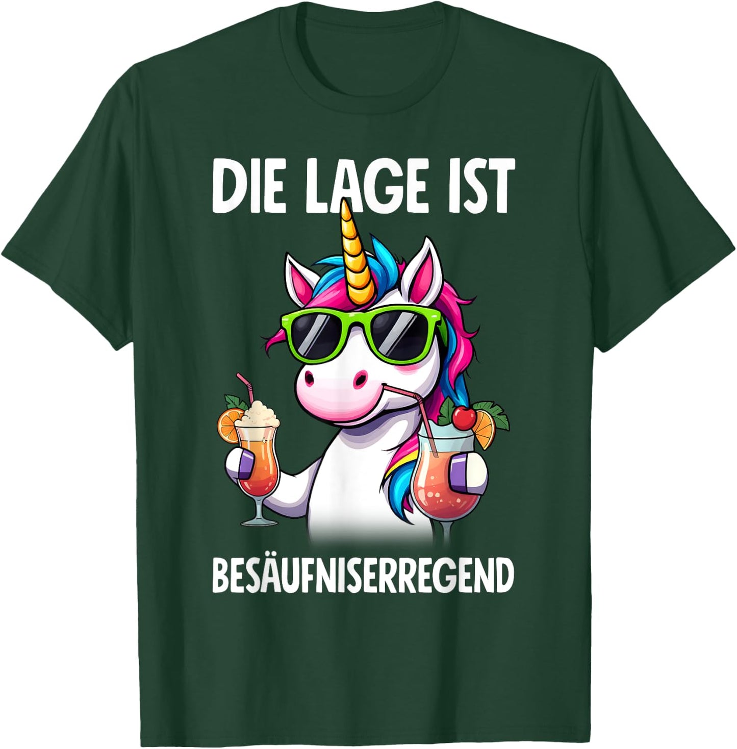 with German Text "Die Lage Ist Besäufniserregend Unicorn" Party, black T-Shirt - T-Shirt | Forest
