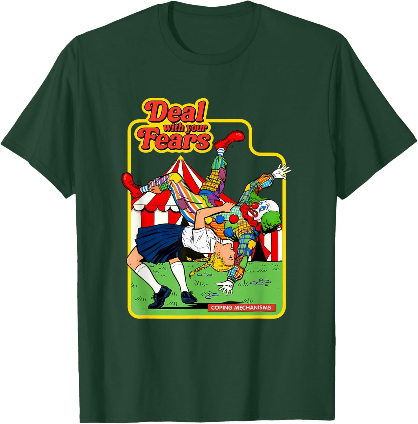 Deal with Your Fears Retro Evil Clown Funny Humor Parody T-Shirt - T-Shirt | Forest