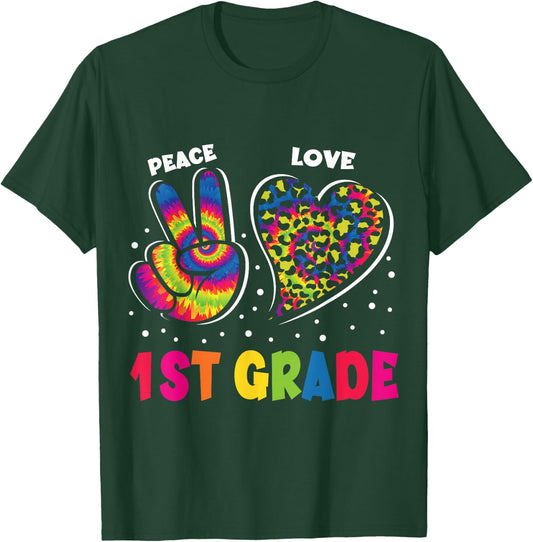 Peace Love 1st Grade Leopard Tie Dye Back To School Teacher T-Shirt - T-Shirt | Forest