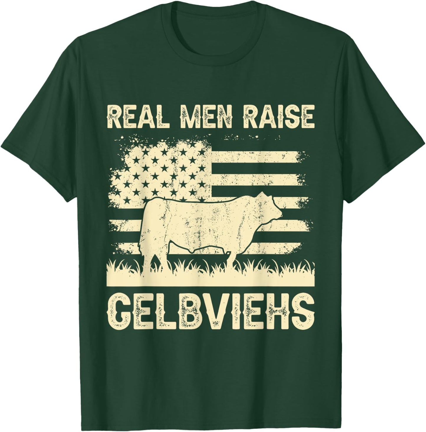 Real Men Raise Cow - Cattle Farmer Breeder Gelbvieh T-Shirt - T-Shirt | Forest