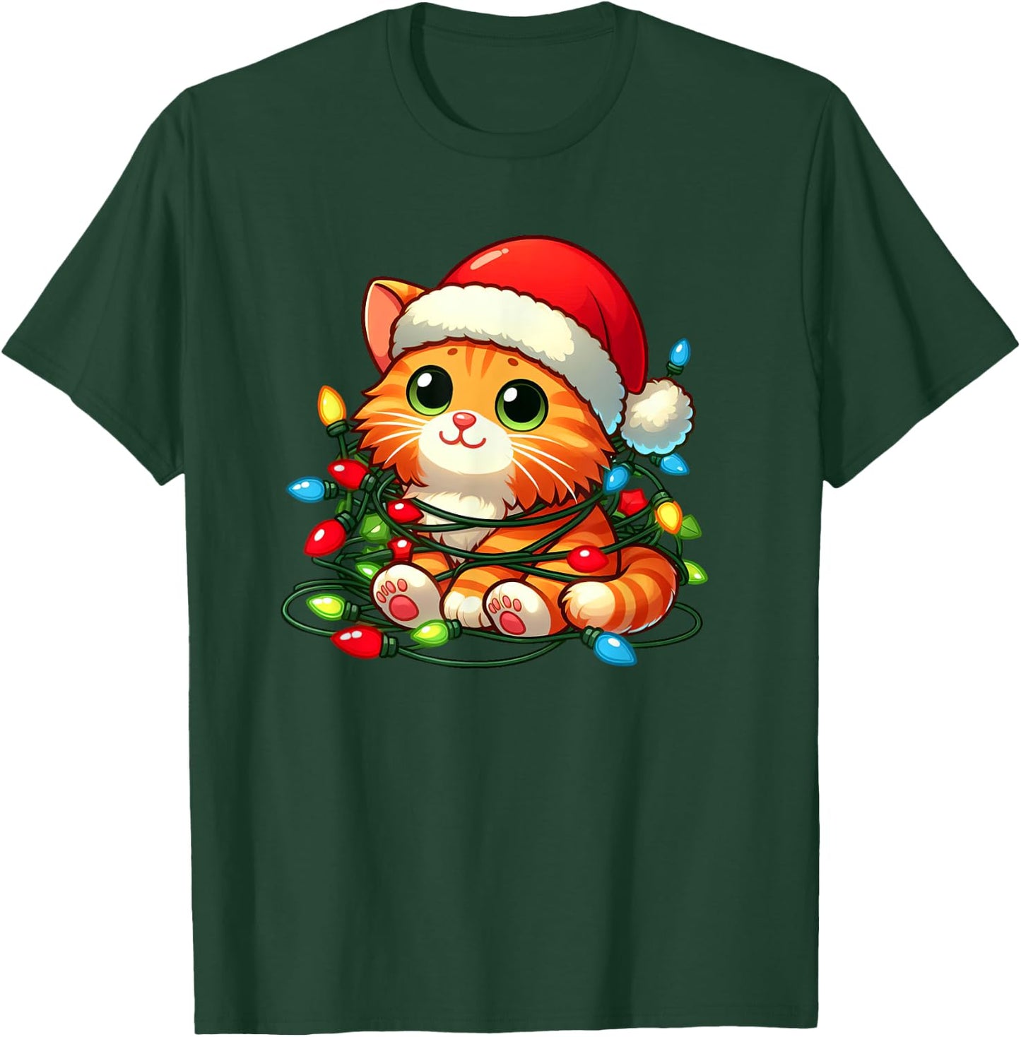 Orange Tabby Cat Christmas Lights Pet Funny Xmas Women Kids T-Shirt - T-Shirt | Forest