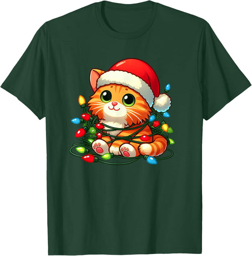 Orange Tabby Cat Christmas Lights Pet Funny Xmas Women Kids