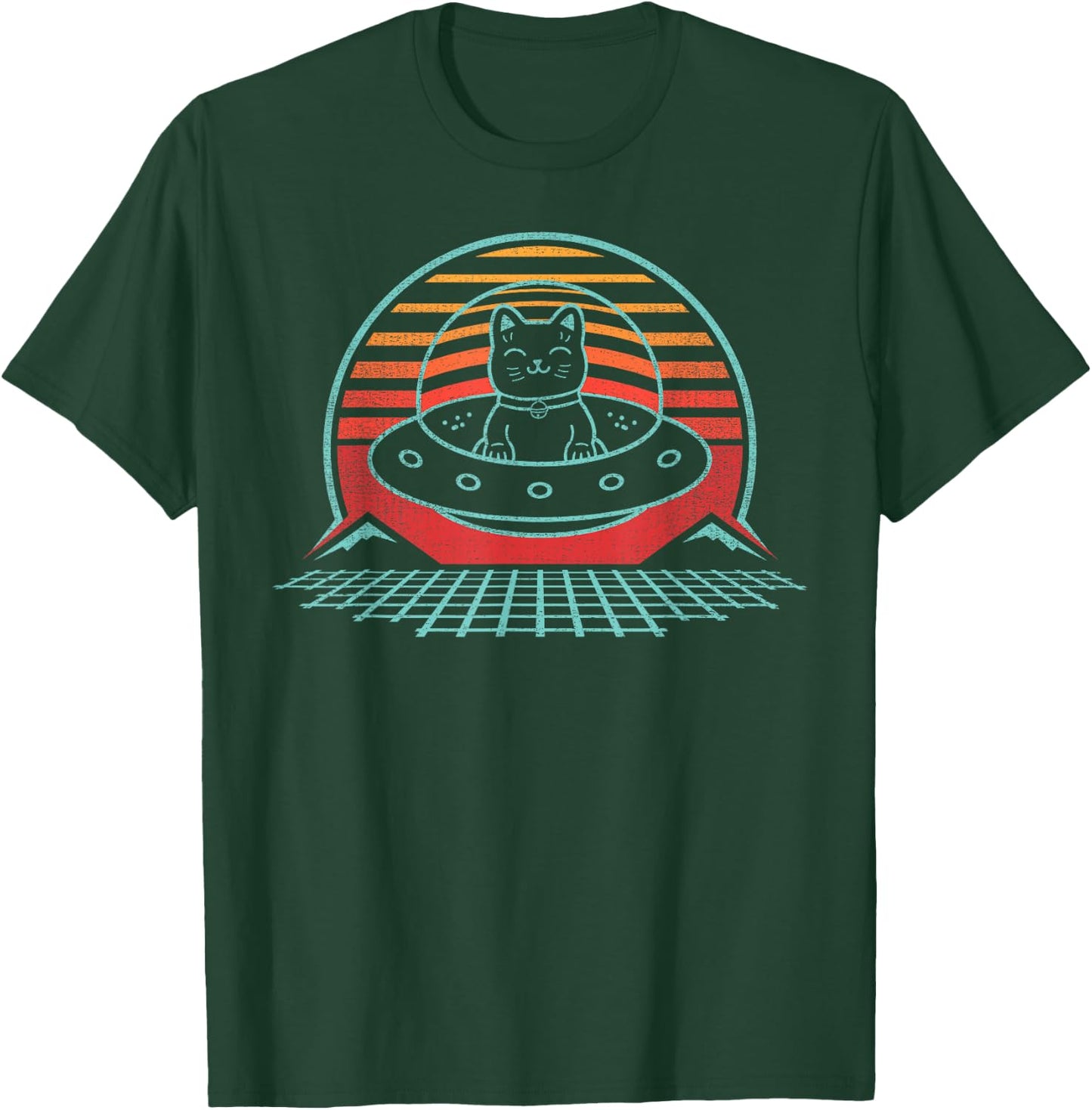 UFO Anime Space Cat Alien Retro Kawaii Funny T-Shirt - T-Shirt | Forest