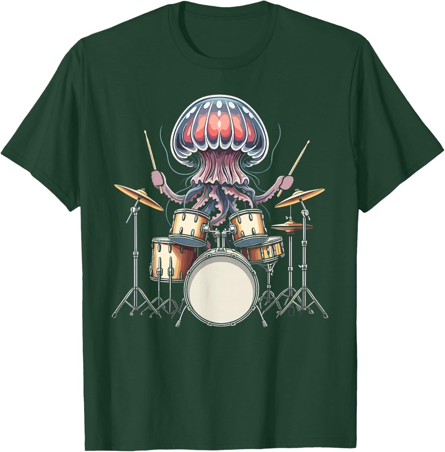 Jellyfish playing drums drummer jelly fish T-Shirt - T-Shirt | Forest
