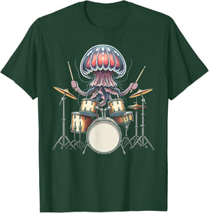 Jellyfish playing drums drummer jelly fish T-Shirt - T-Shirt | Forest