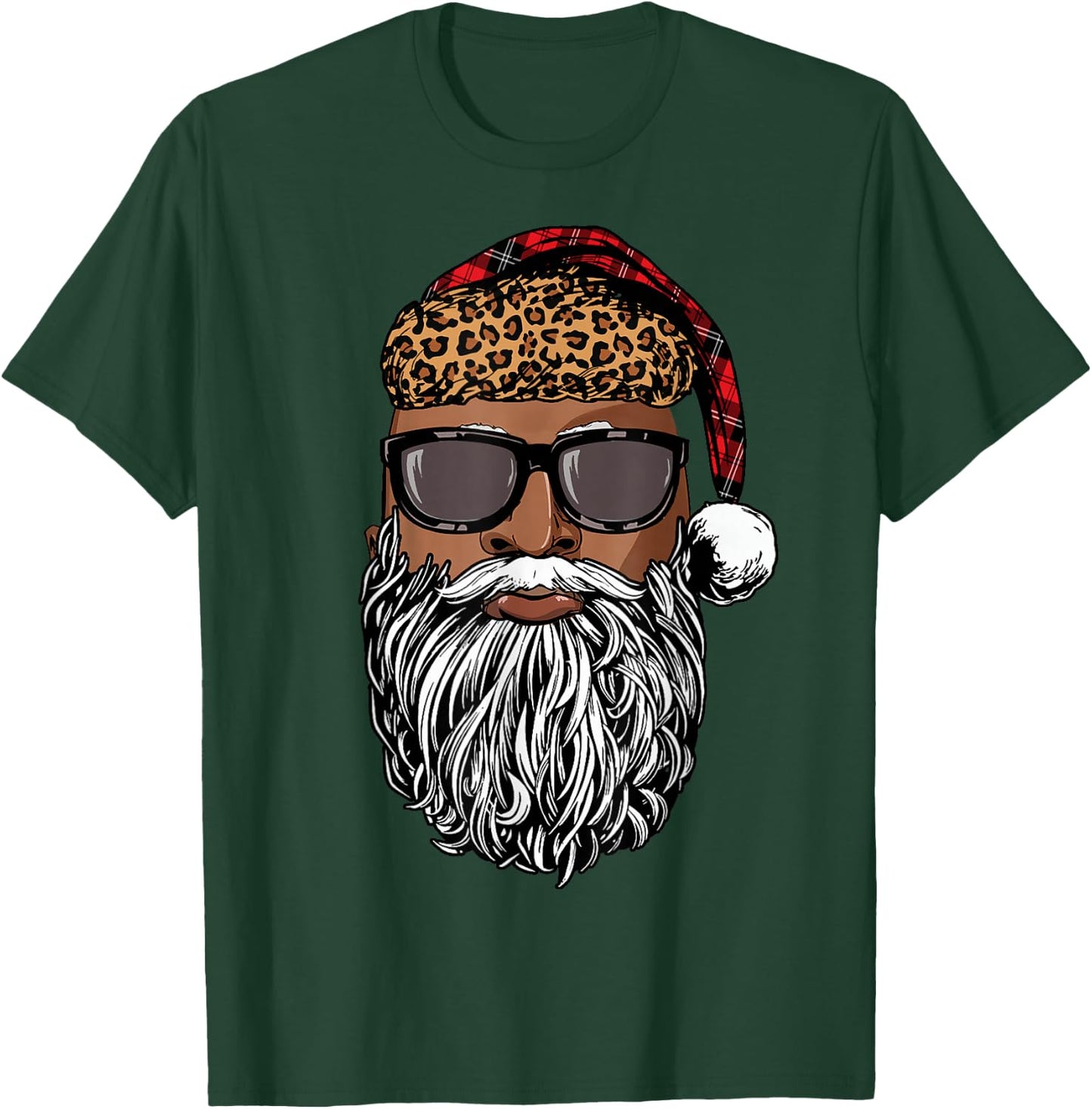 Santa Claus Face Black Leopard African American Christmas T-Shirt - T-Shirt | Forest