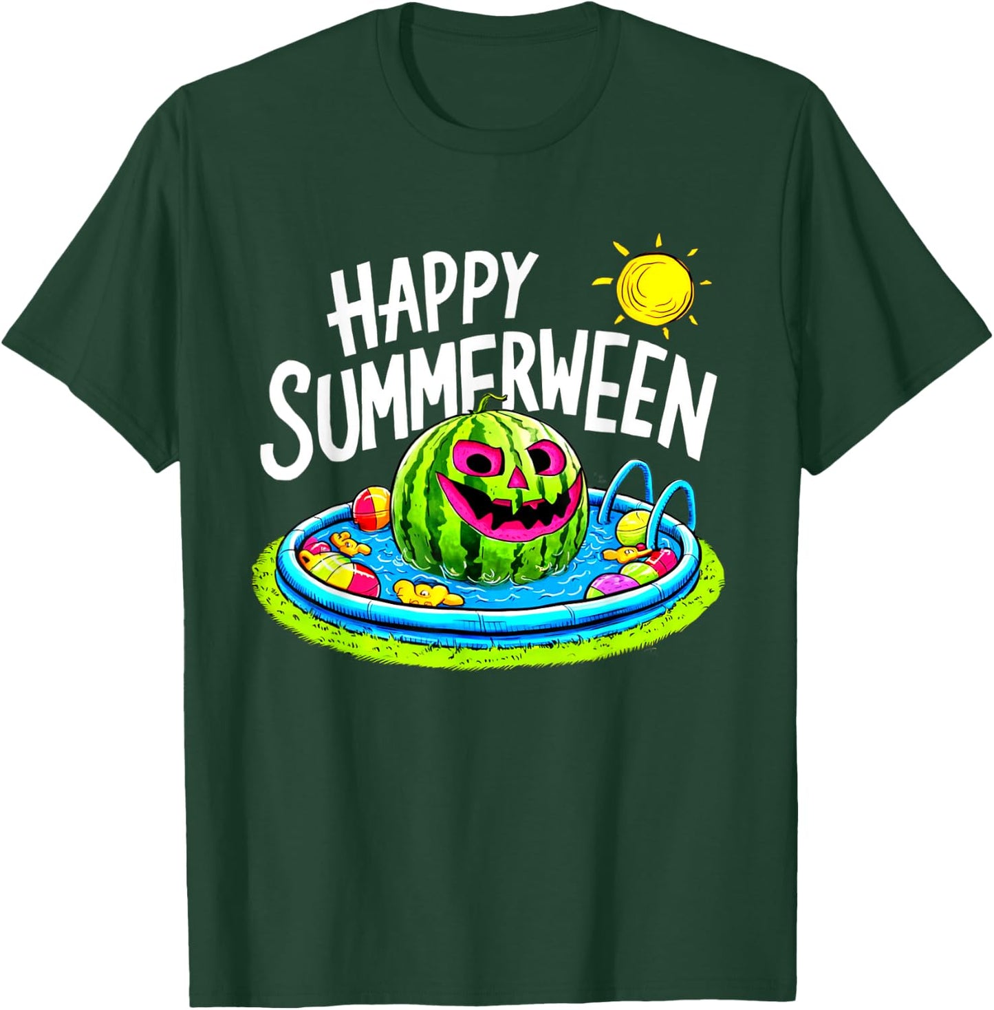 Happy Summerween Summer Watermelon Jack-o-lantern Halloween T-Shirt - T-Shirt | Forest