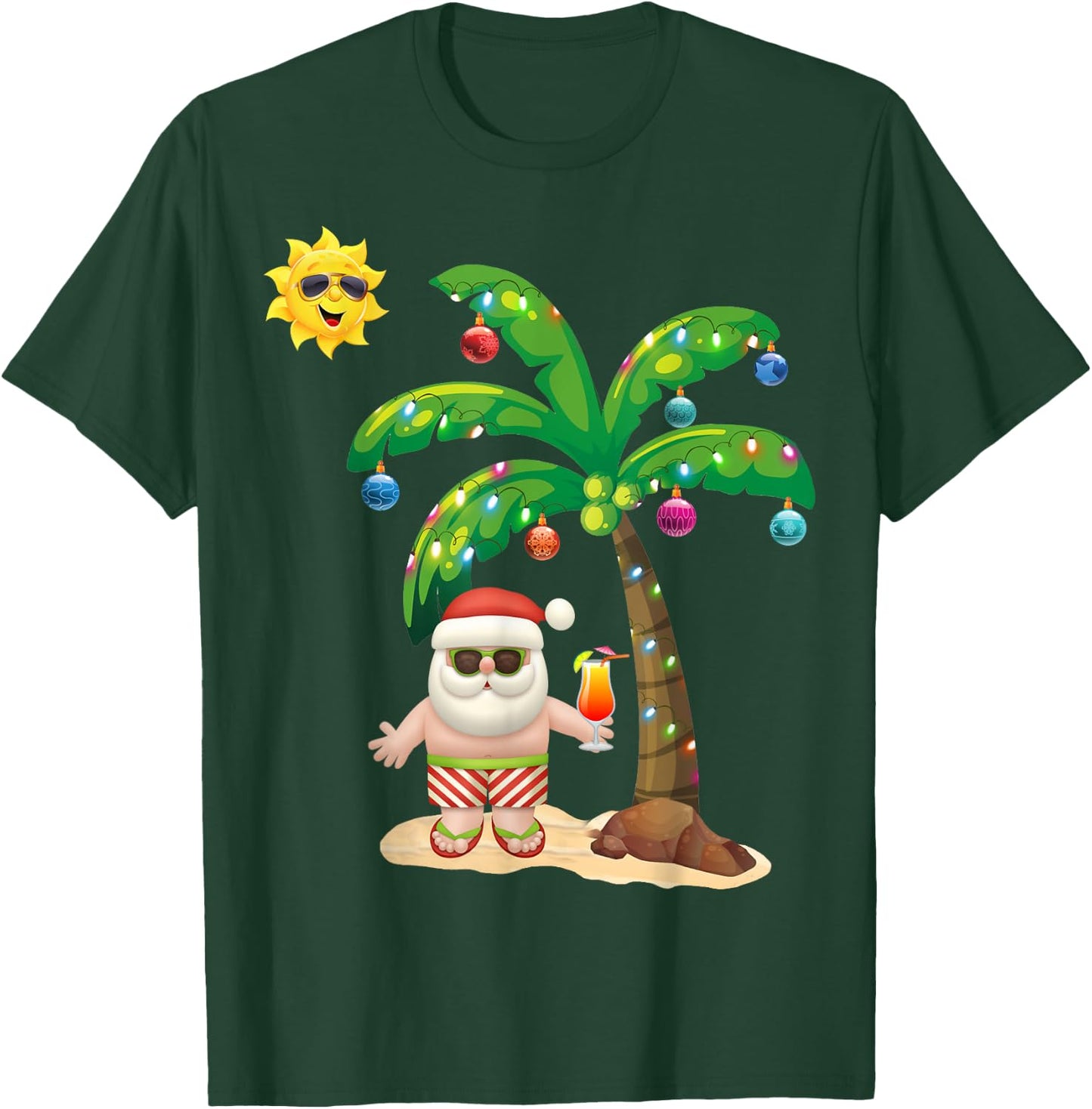 July Christmas Palm Tree Mid Year Santa Claus Beach T-Shirt - T-Shirt | Forest