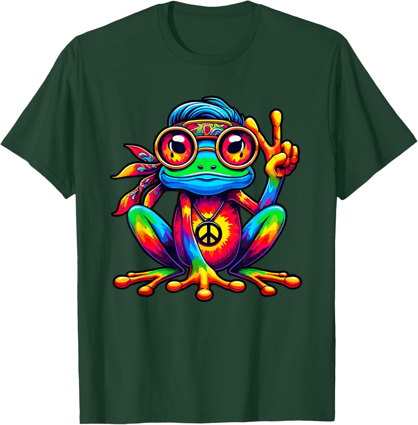 Tie Dye Hippie Frog Peace Sign 70s Party & 60s Costume T-Shirt - T-Shirt | Forest