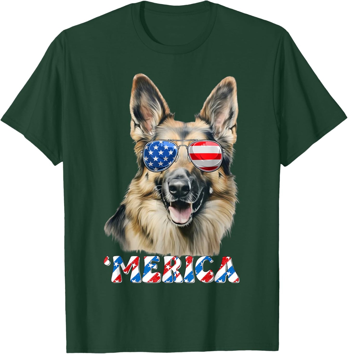 German Shepherd Dog Merica US Flag 4Th Of July Patriotic T-Shirt - T-Shirt | Forest