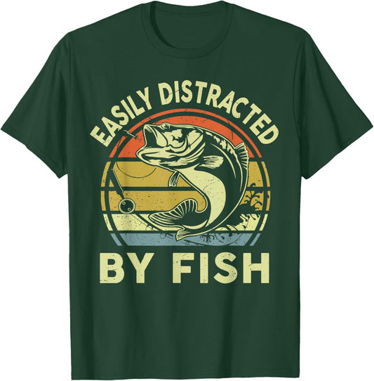 Easily Distracted by Fish Funny Youth Boy Bass Fishing Humor T-Shirt - T-Shirt | Forest