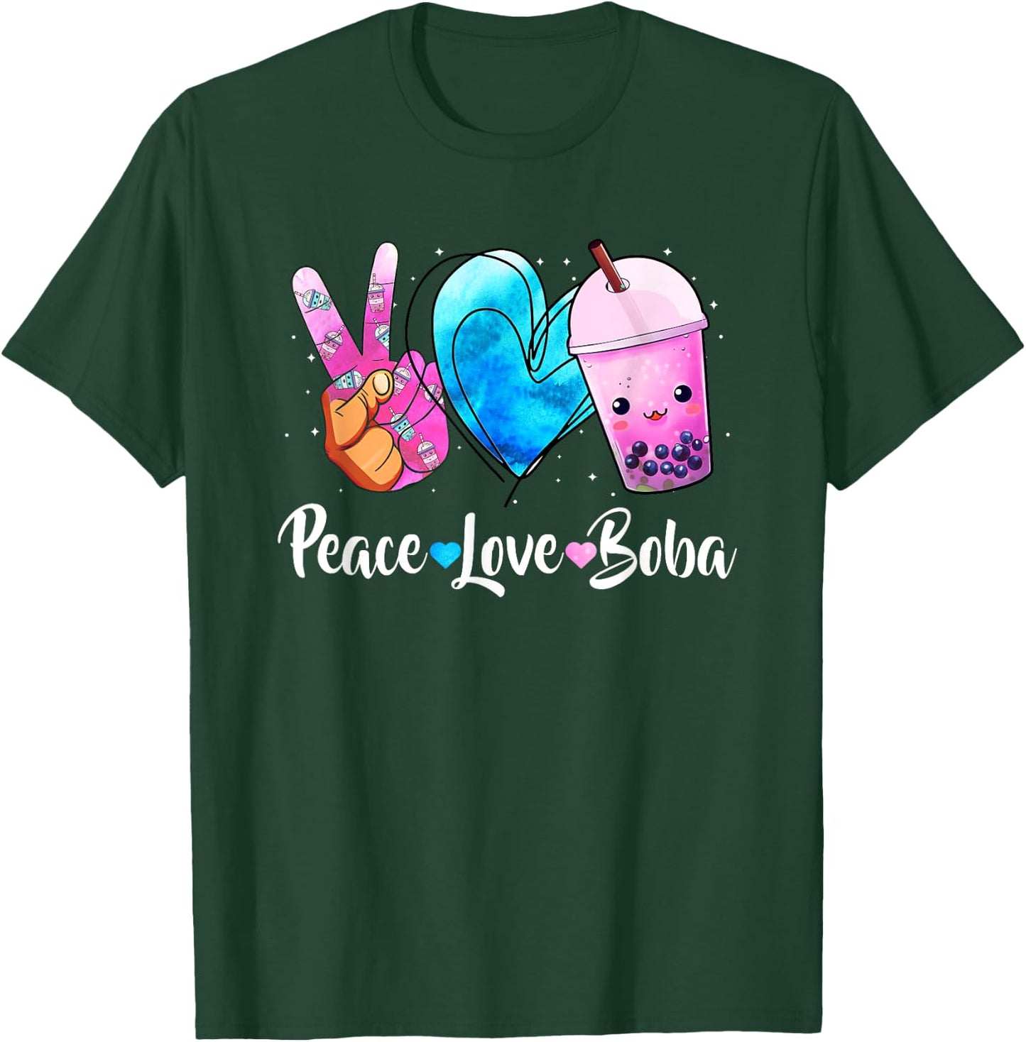 Peace Love Boba Bubble Tea For Teen Girls Kawaii Japanese T-Shirt - T-Shirt | Forest