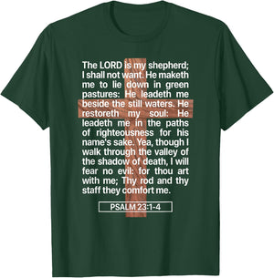 Psalm 23, The Book of Psalms 23:1-4, The Lord is My Shepherd T-Shirt - T-Shirt | Forest