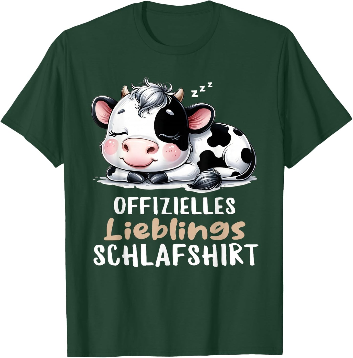 Cow Sleep Shirt Pyjamas Ladies Girls Tired Cow , black T-Shirt - T-Shirt | Forest