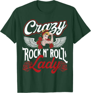 Crazy Rock N'Roll Lady Rockabella , black T-Shirt - T-Shirt | Forest