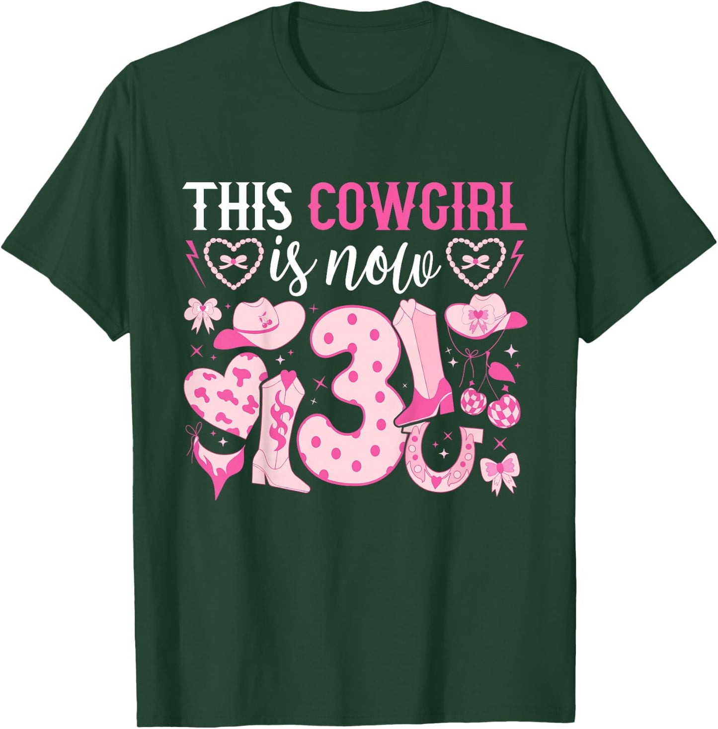 Kids 3rd Birthday Cowgirl Three Year Old Cow Girl Birthday T-Shirt - T-Shirt | Forest