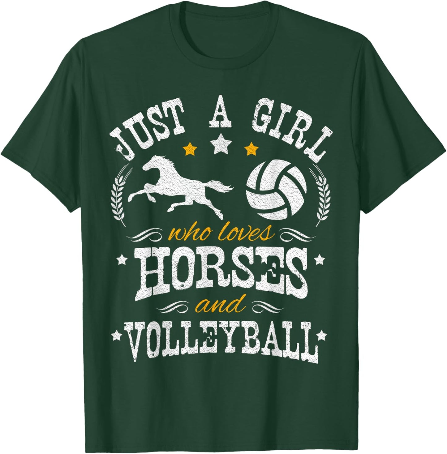 Just A Girl Who Loves Horses & Volleyball - Horse Lover T-Shirt - T-Shirt | Forest