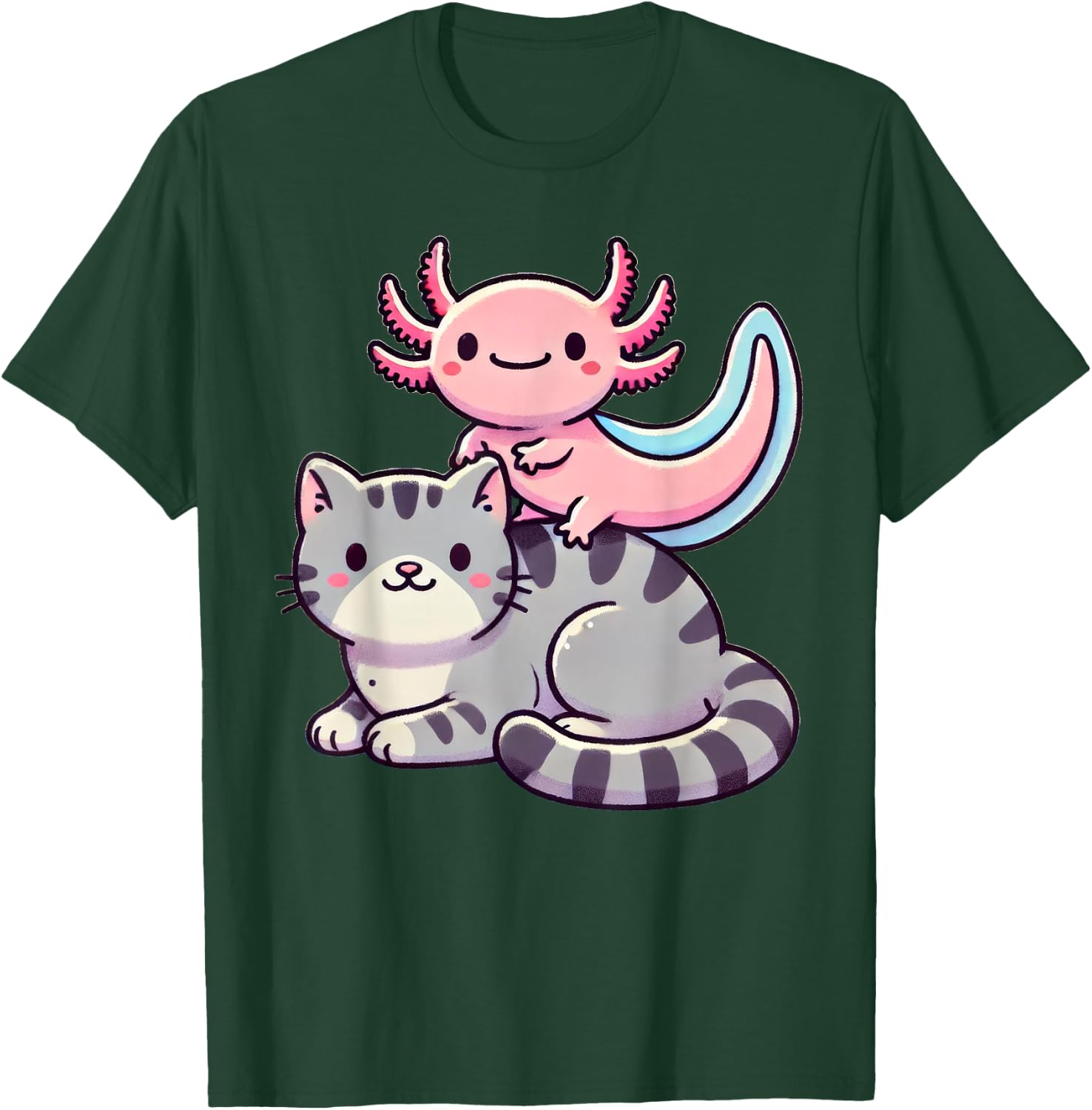 Anime Kawaii Axolotl Cat Kitten , Small, Black T-Shirt - T-Shirt | Forest