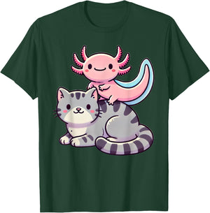 Anime Kawaii Axolotl Cat Kitten , Small, Black T-Shirt - T-Shirt | Forest