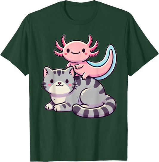 Anime Kawaii Axolotl Cat Kitten , Small, Black T-Shirt - T-Shirt | Forest