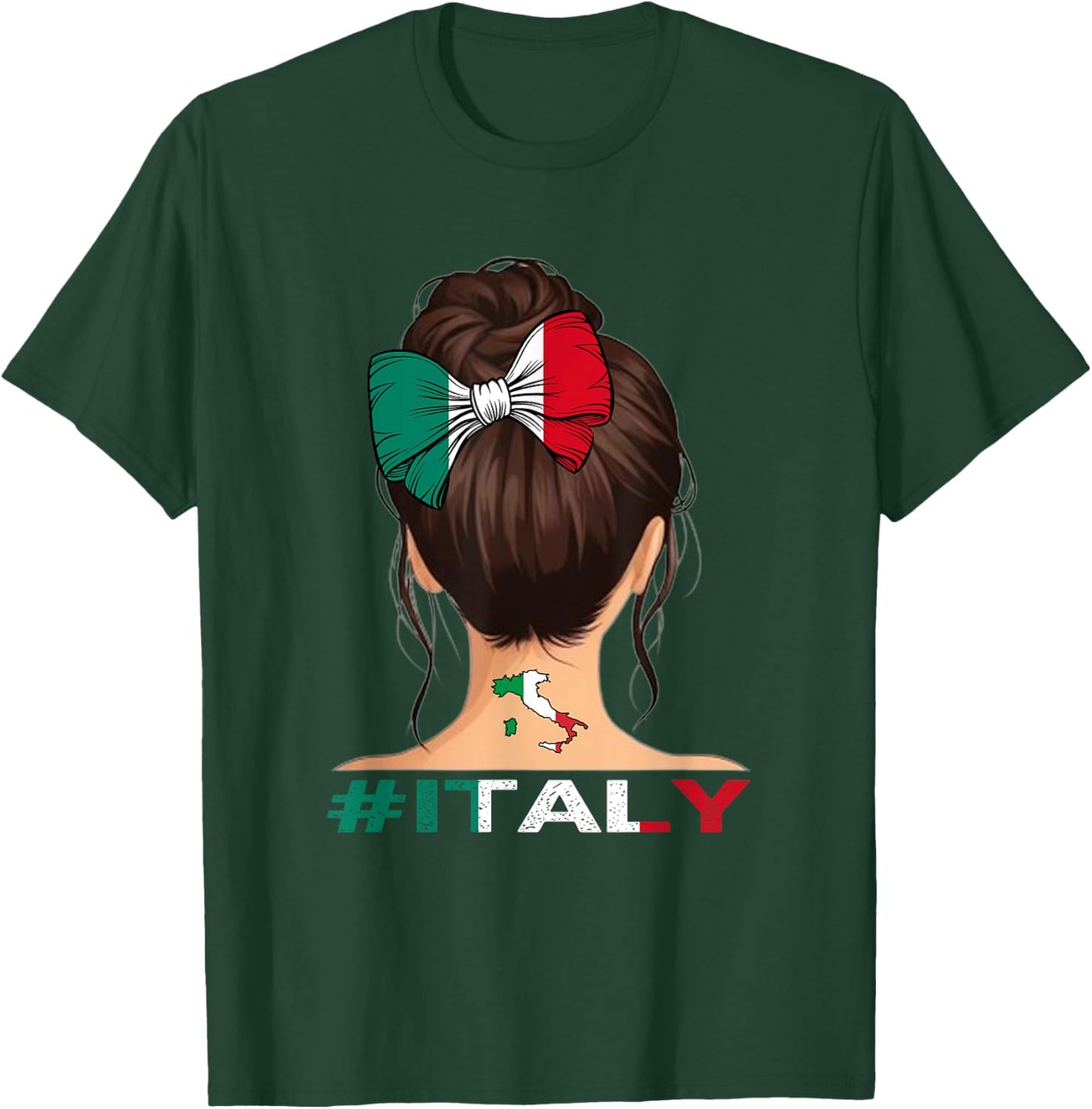 Italian Flag - Italy Girl Messy Bun , black T-Shirt - T-Shirt | Forest