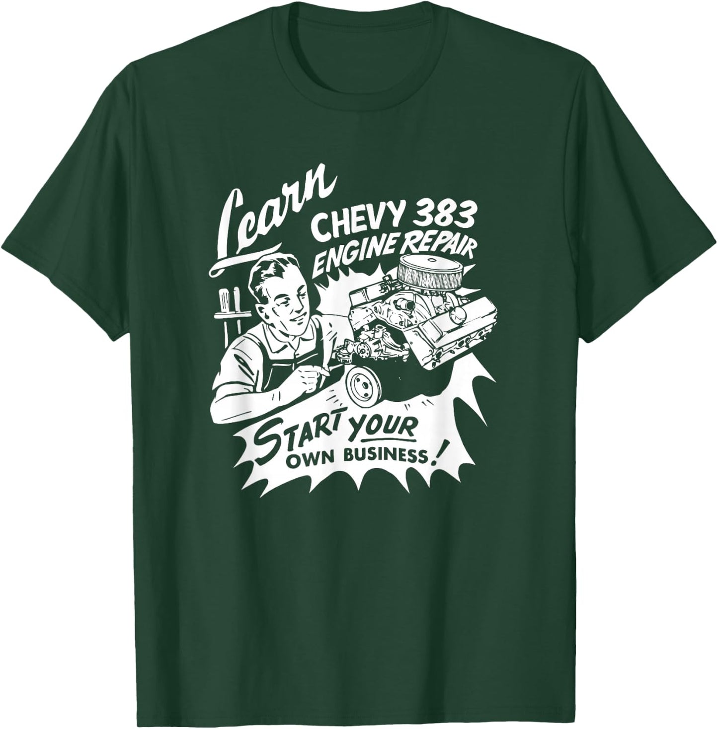 Learn GM 383 Engine Repair Vintage Retro Car Truck Design T-Shirt - T-Shirt | Forest