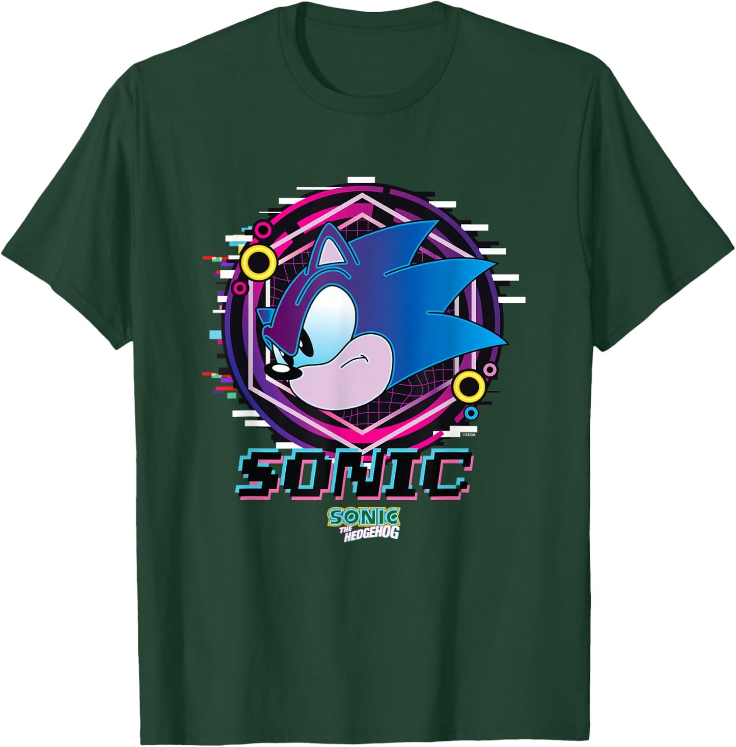 Sonic The Hedgehog Sonic Face Glitch Retro Neon Logo T-Shirt - T-Shirt | Forest