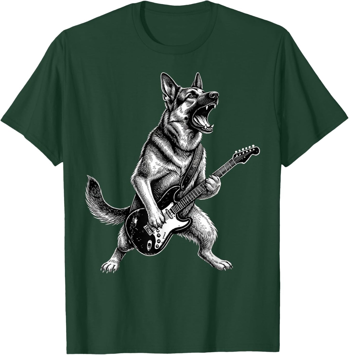 Funny German Shepherd Dog Playing Guitar T-Shirt - T-Shirt | Forest