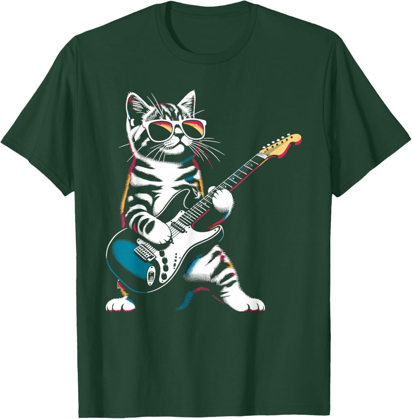 Guitar Cat Novelty Rock Music Band Concert Funny Cat T-Shirt - T-Shirt | Forest