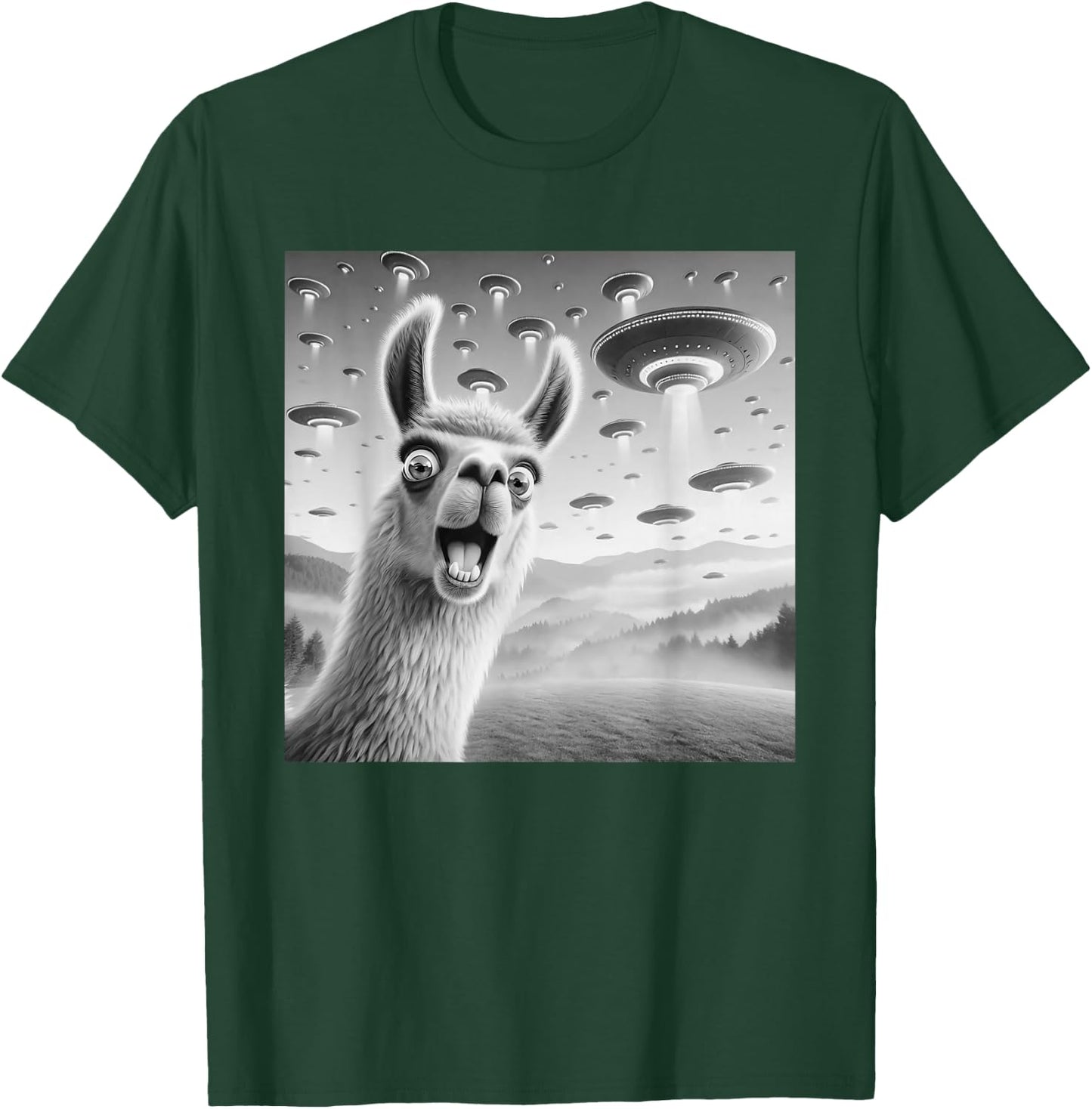 Llama Selfie UFO alien surprised Llama T-Shirt - T-Shirt | Forest