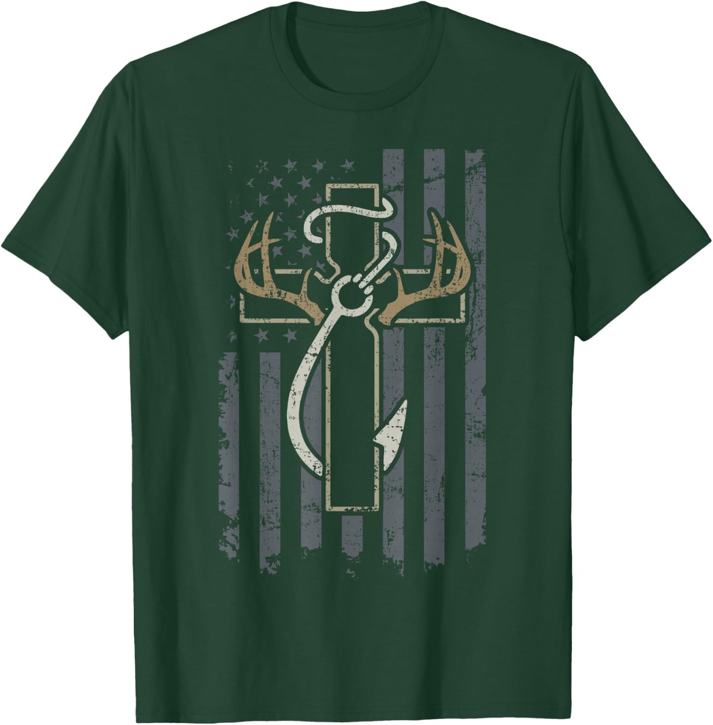 Faith Hunting Fishing - Christian Cross USA Hunter Fisherman T-Shirt - T-Shirt | Forest