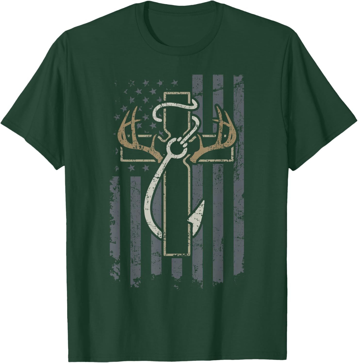 Faith Hunting Fishing - Christian Cross USA Hunter Fisherman T-Shirt - T-Shirt | Forest