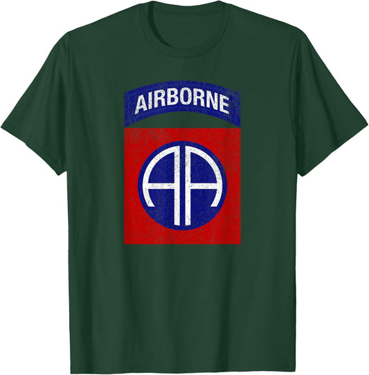 Patriotic Veteran Military Distressed 82nd Airborne Veteran T-Shirt - T-Shirt | Forest