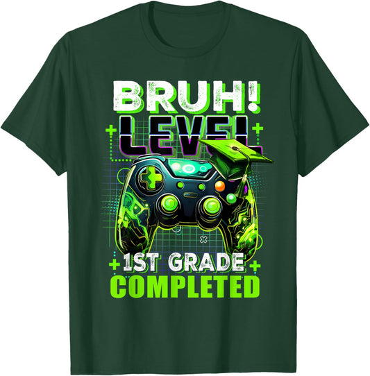 Bruh Level 1st Grade Completed Last Day Of School Graduate T-Shirt - T-Shirt | Forest