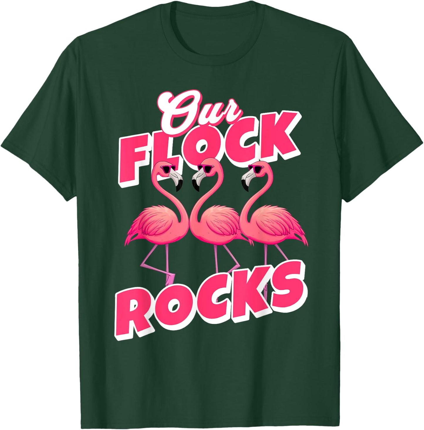 Our Flock Rocks Funny Flamingo Matching Family Vacation T-Shirt - T-Shirt | Forest