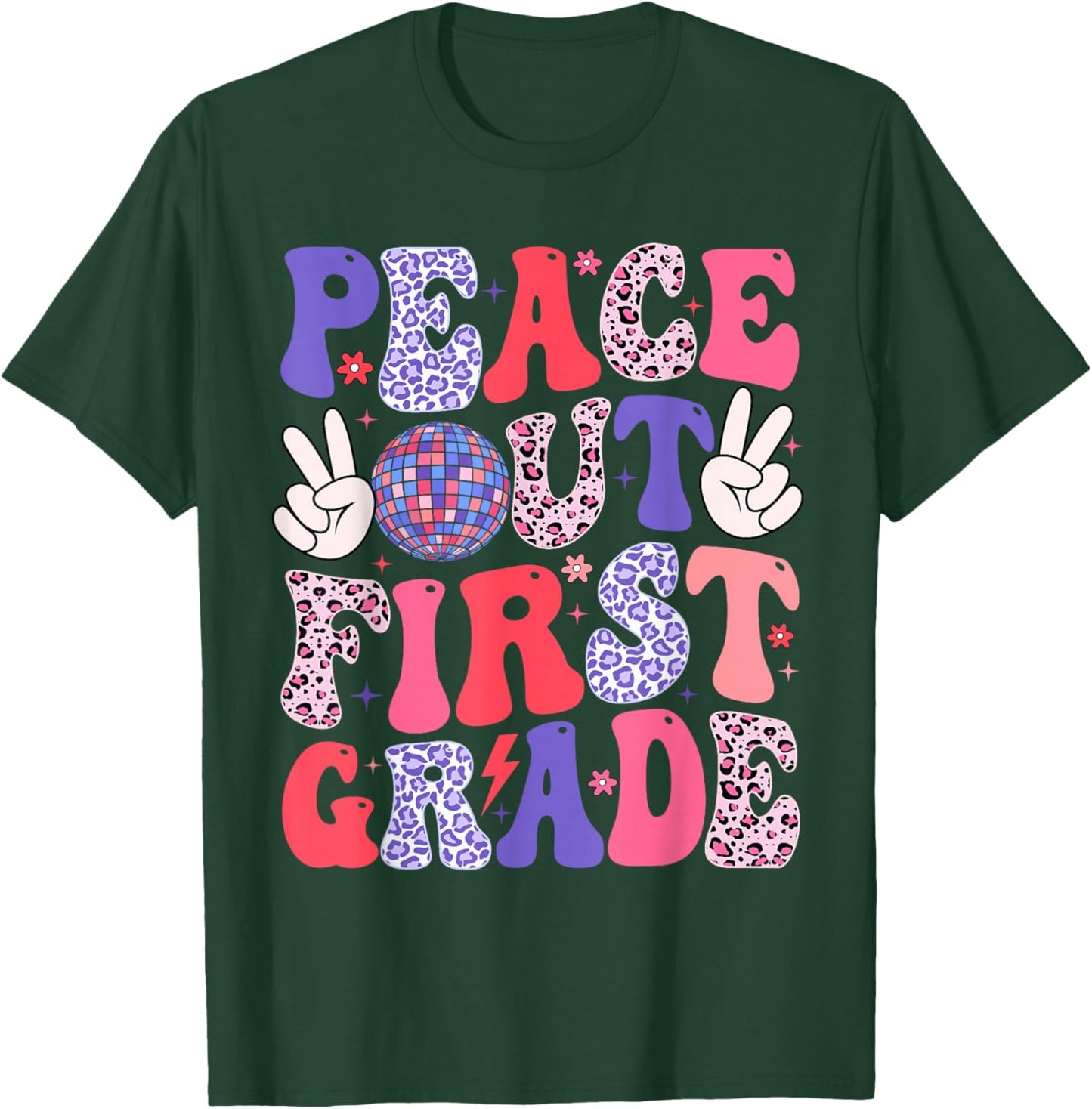 Peace Out First Grade Happy Last Day Of School Groovy Retro T-Shirt - T-Shirt | Forest
