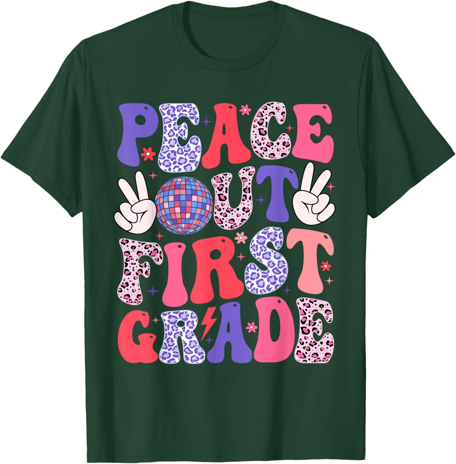 Peace Out First Grade Happy Last Day Of School Groovy Retro T-Shirt - T-Shirt | Forest