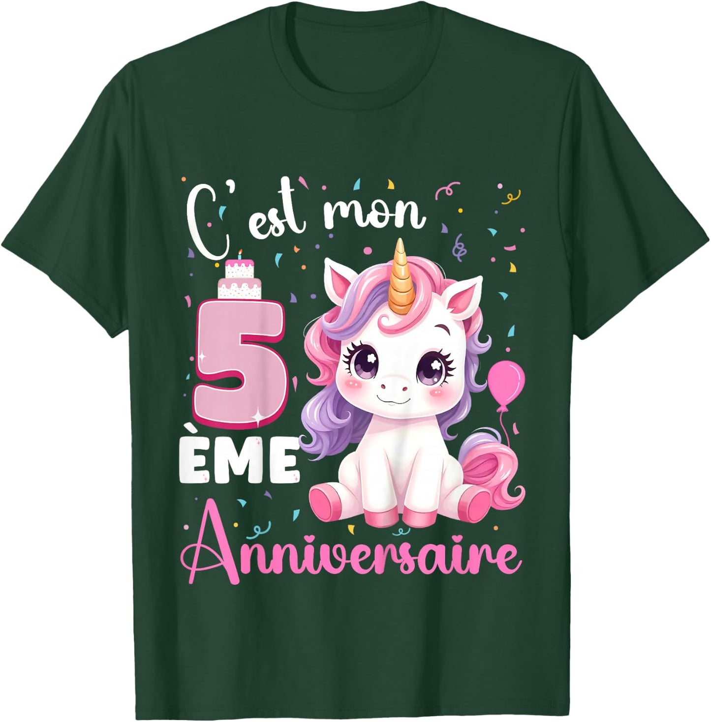 Enfant C'est Mon 5 ème Anniversaire Unicorn Birthday 5 Years , Black, 2 T-Shirt - T-Shirt | Forest