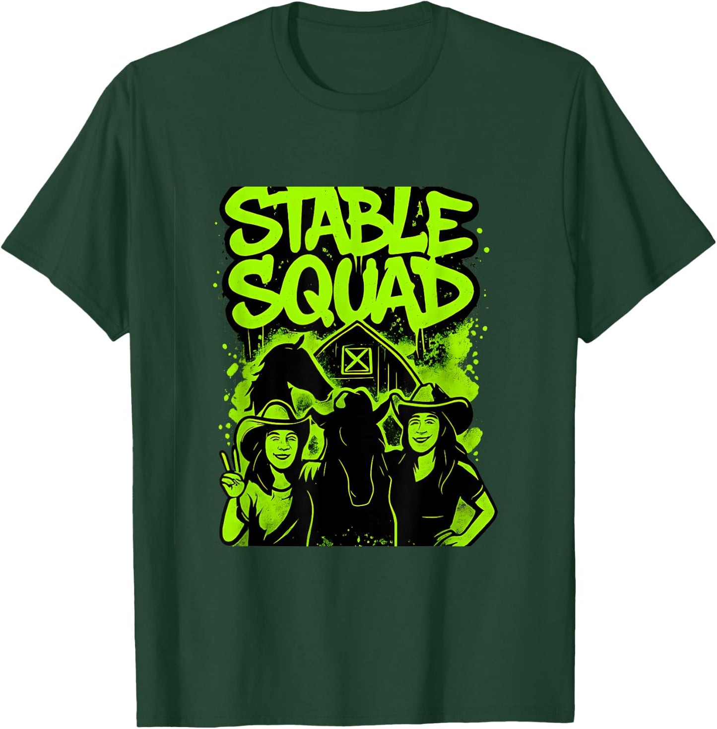 Stable Squad - Neon Green Horse Pattern T-Shirt - T-Shirt | Forest
