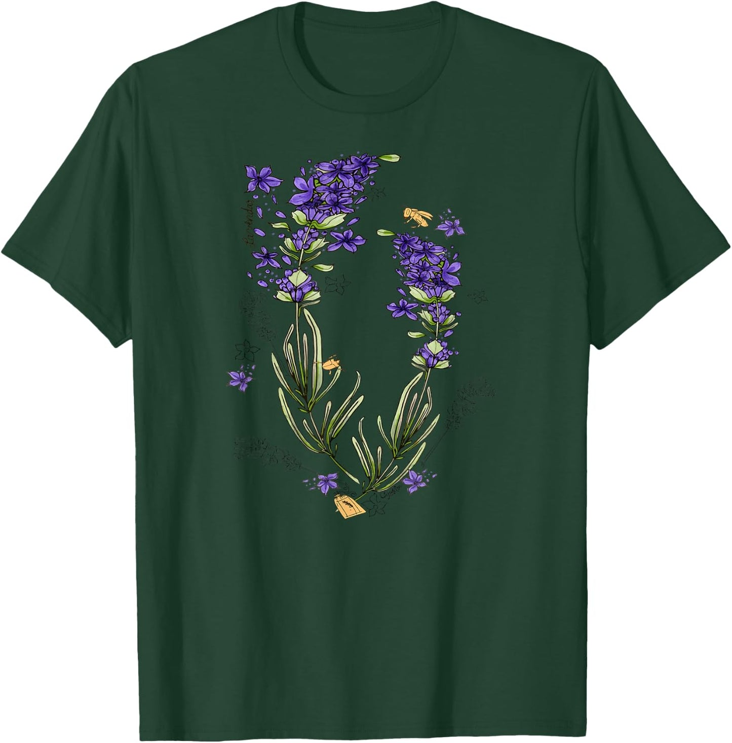 Lavender Purple Flowers Herb Field Botanical Stems T-Shirt - T-Shirt | Forest