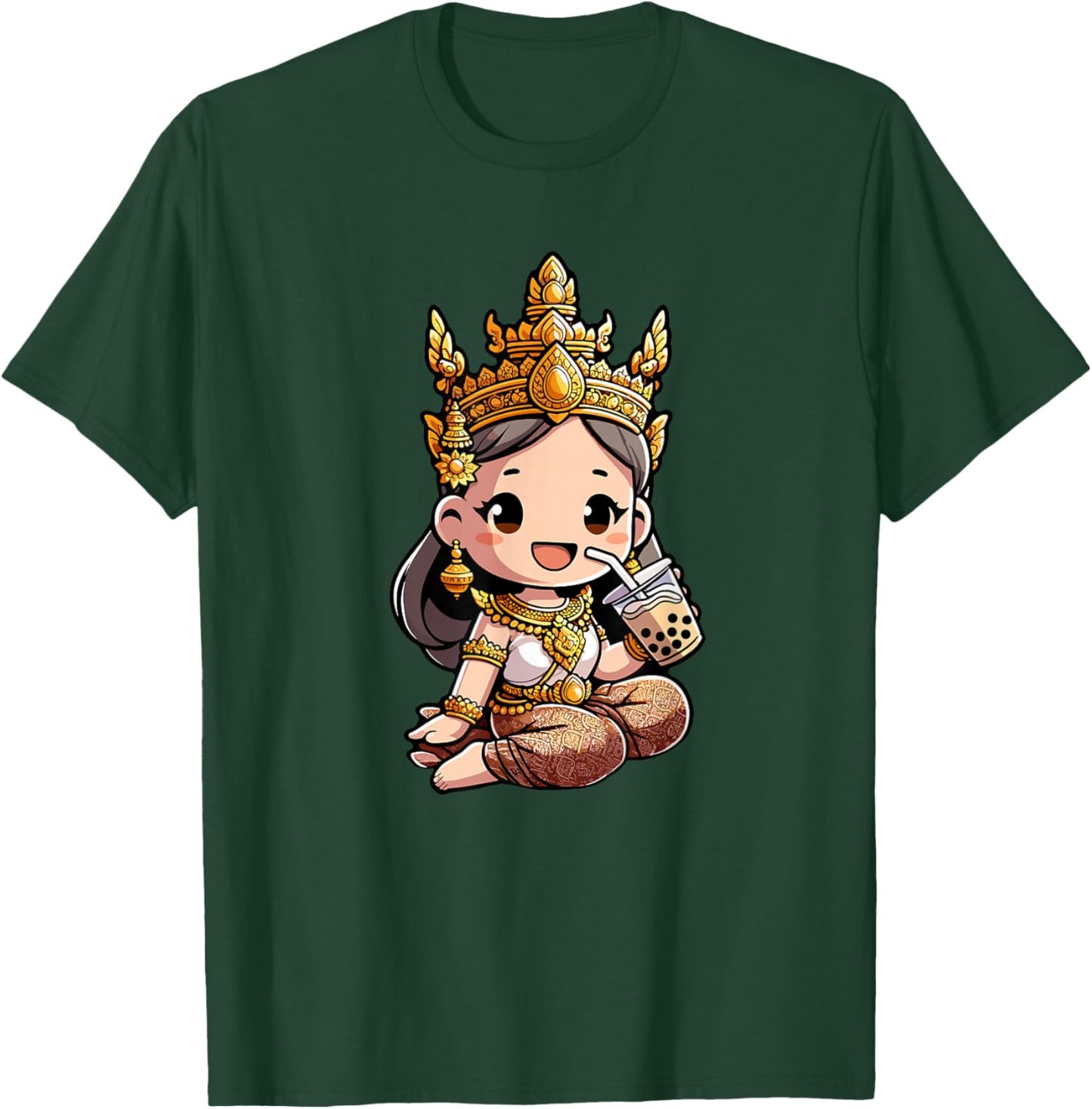 Cute Khmer Apsara Boba Lover Design T-Shirt - T-Shirt | Forest
