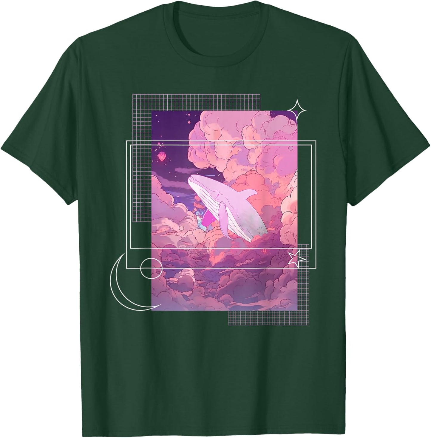 Lofi Japanese Aesthetic Pastel Fantasy Whale In Clouds T-Shirt - T-Shirt | Forest