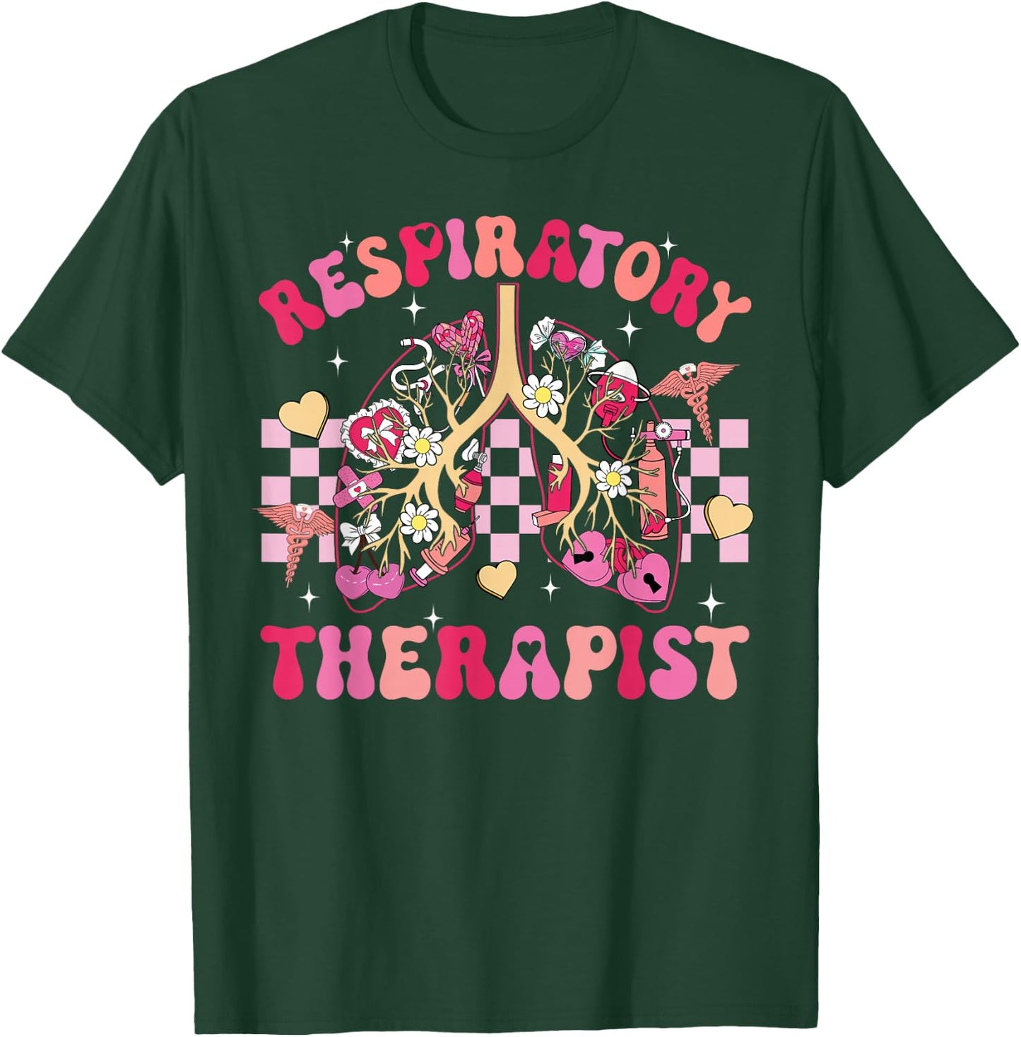 Valentine Lung Hearts Respiratory Therapist Pulmonologist T-Shirt - T-Shirt | Forest