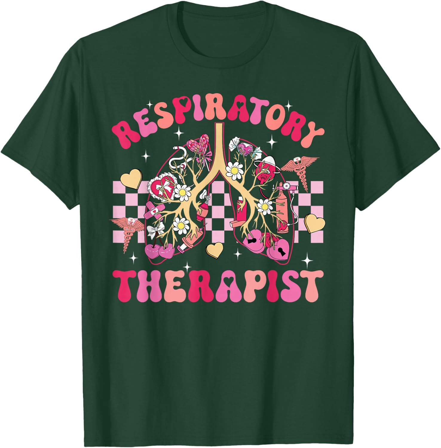 Valentine Lung Hearts Respiratory Therapist Pulmonologist T-Shirt - T-Shirt | Forest