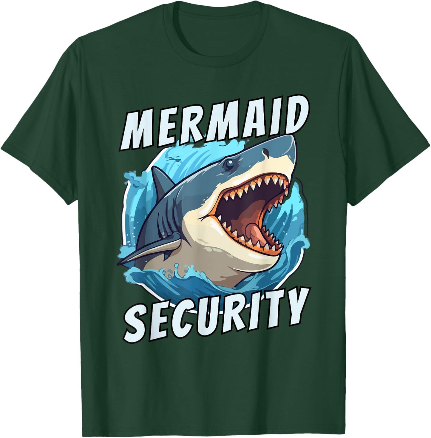 Mermaid Security Funny Dad Of The Birthday Girl Retro Shark T-Shirt - T-Shirt | Forest